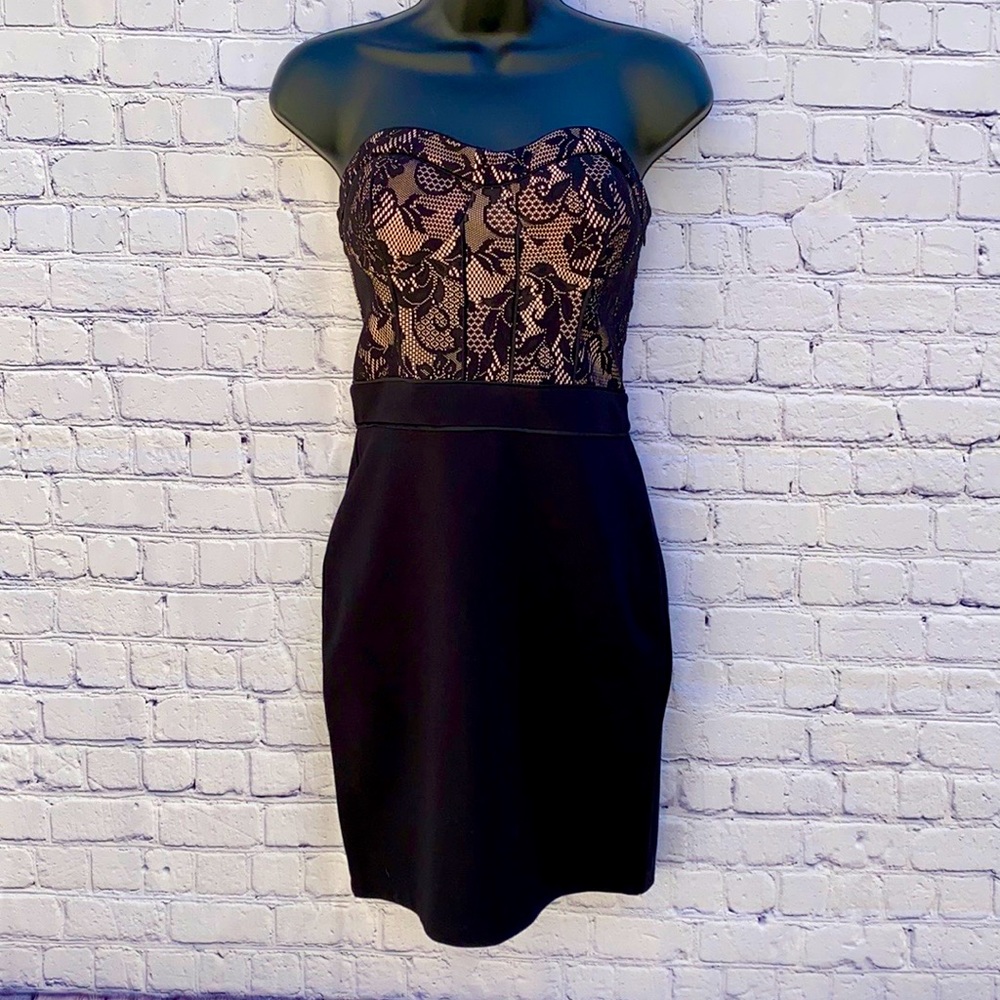 🖤 NWT Strapless Lace Bust Dress Baby Pink & Black 🖤